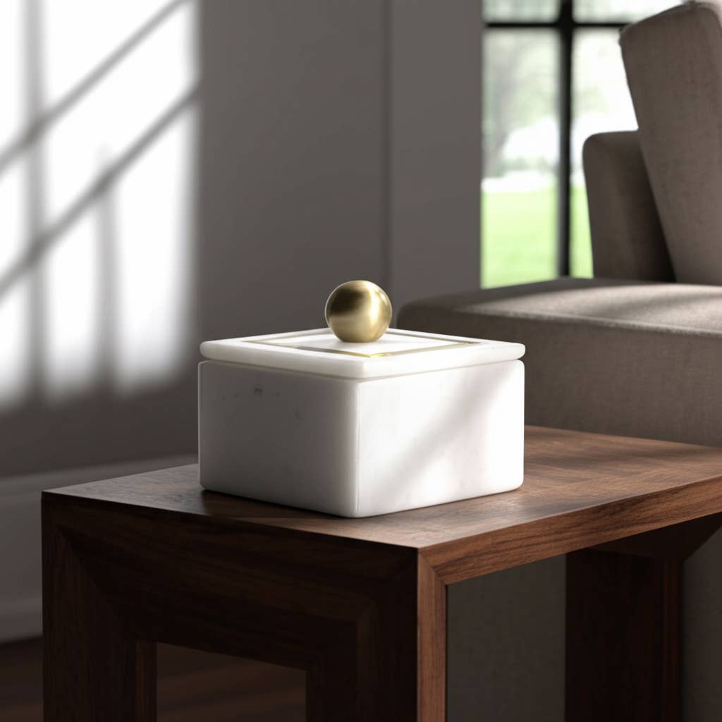 Marble Modern Storage Box with Removable Lid - White, 5 in.