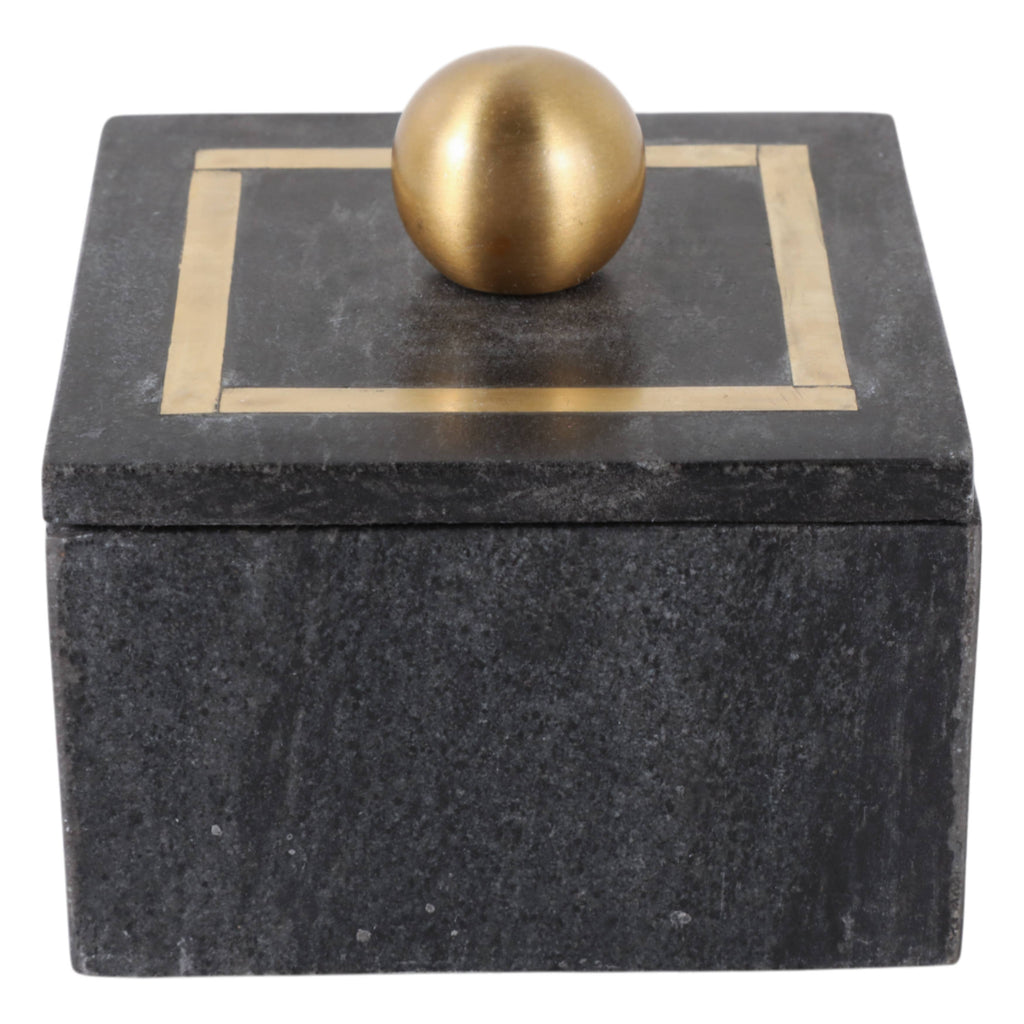 Marble Modern Square Storage Box with Knob - Black, 5 in.