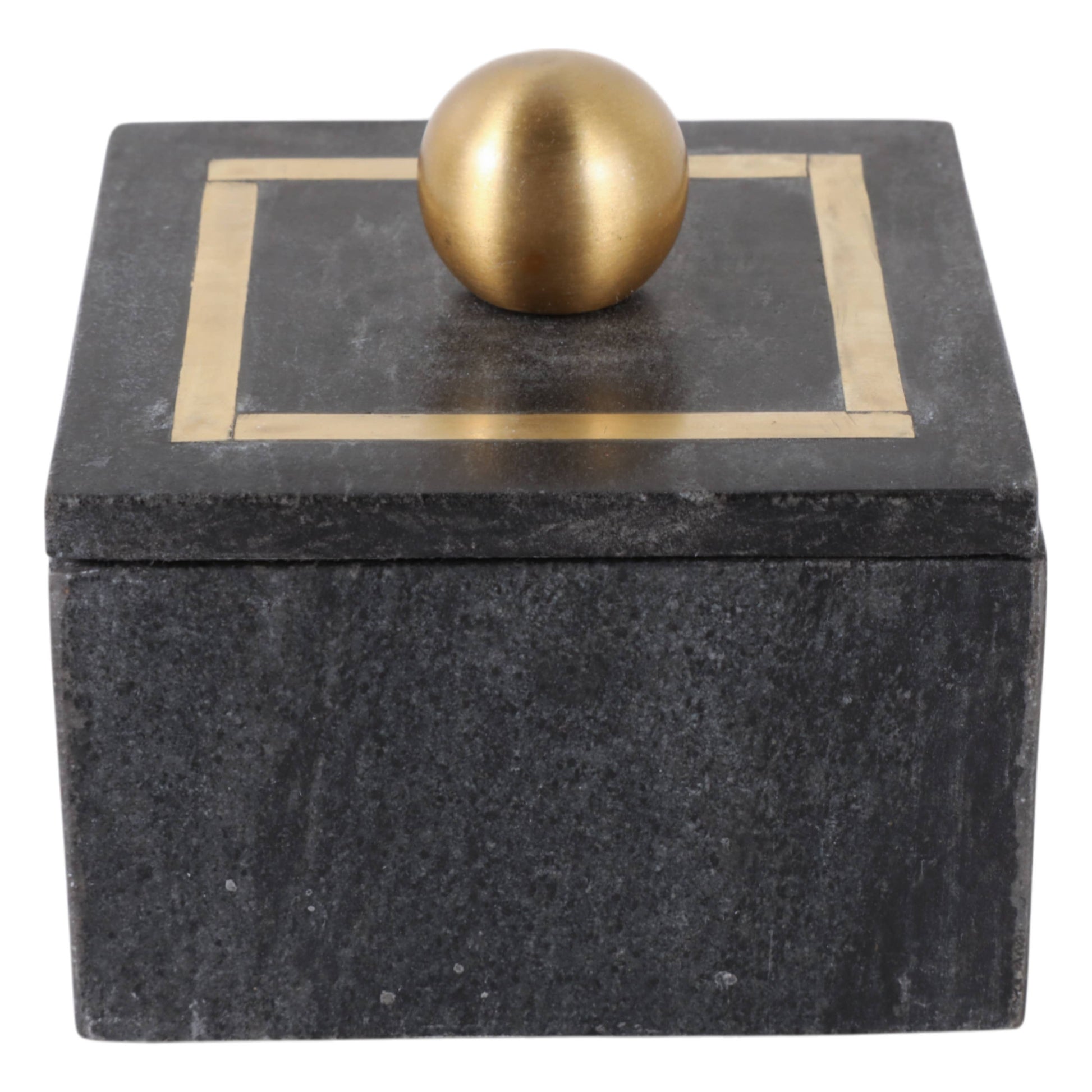 Marble Modern Square Storage Box with Knob - Black, 5 in.
