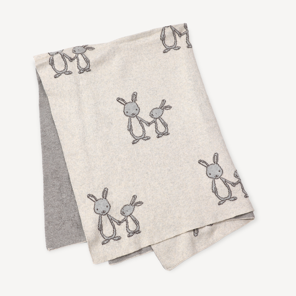 Bunny Mommy & Me Baby Knit Blanket & Lovey Gift SET