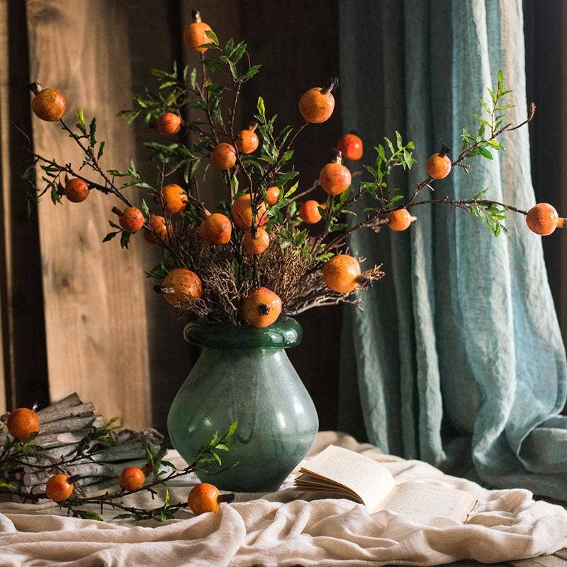 Artificial Fruit Yellow Orange Pomegranate Fruit Stem 36" Ta