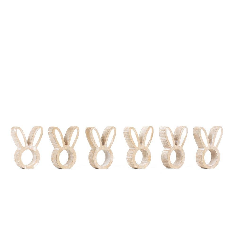 35022 - 4x5 wood napkin rings s/6 BUNNY Easter Spring decor