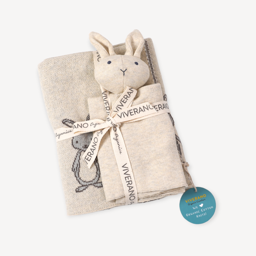 Bunny Mommy & Me Baby Knit Blanket & Lovey Gift SET