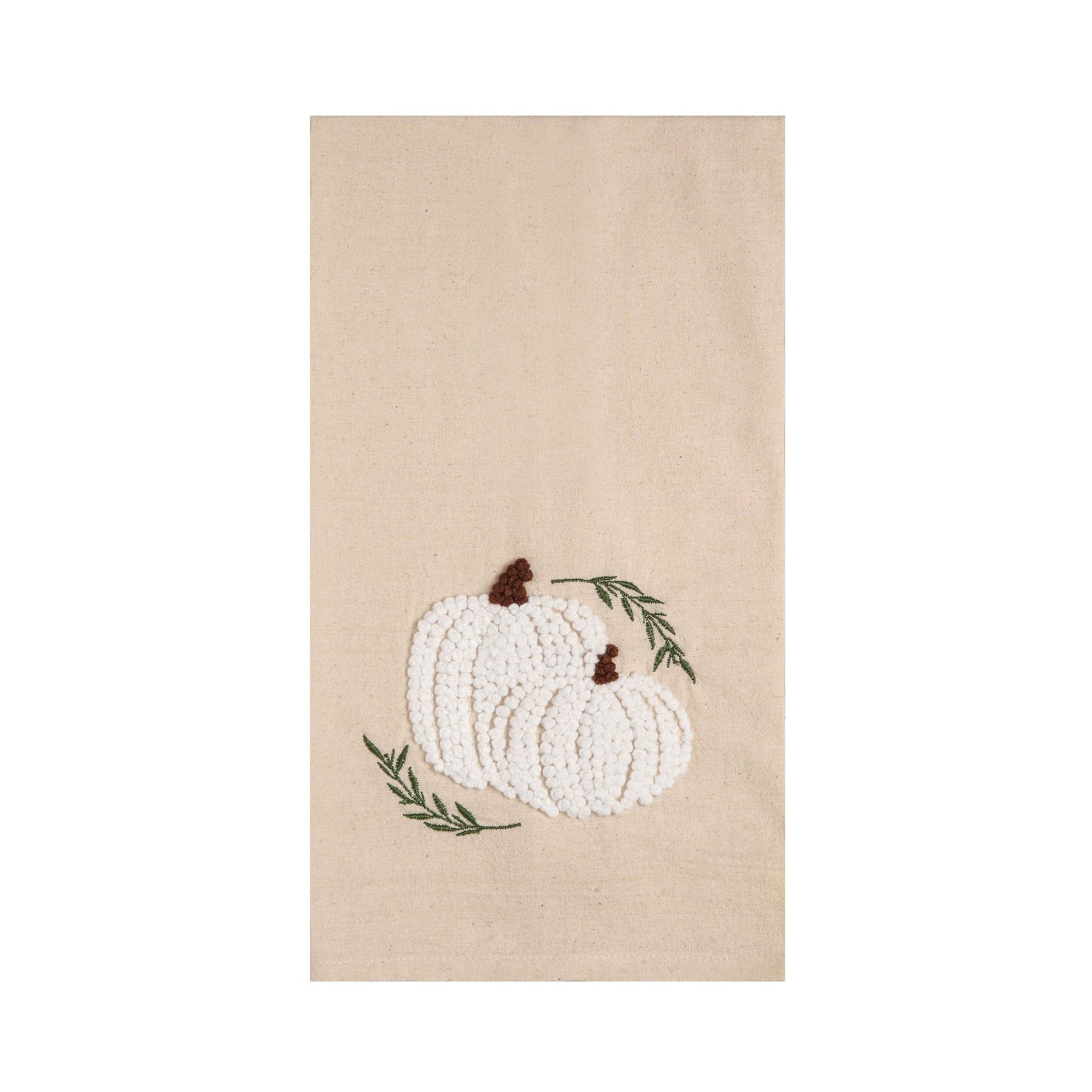 Fall/Harvest White Pumpkin Duo French Knot Kitchen Towel