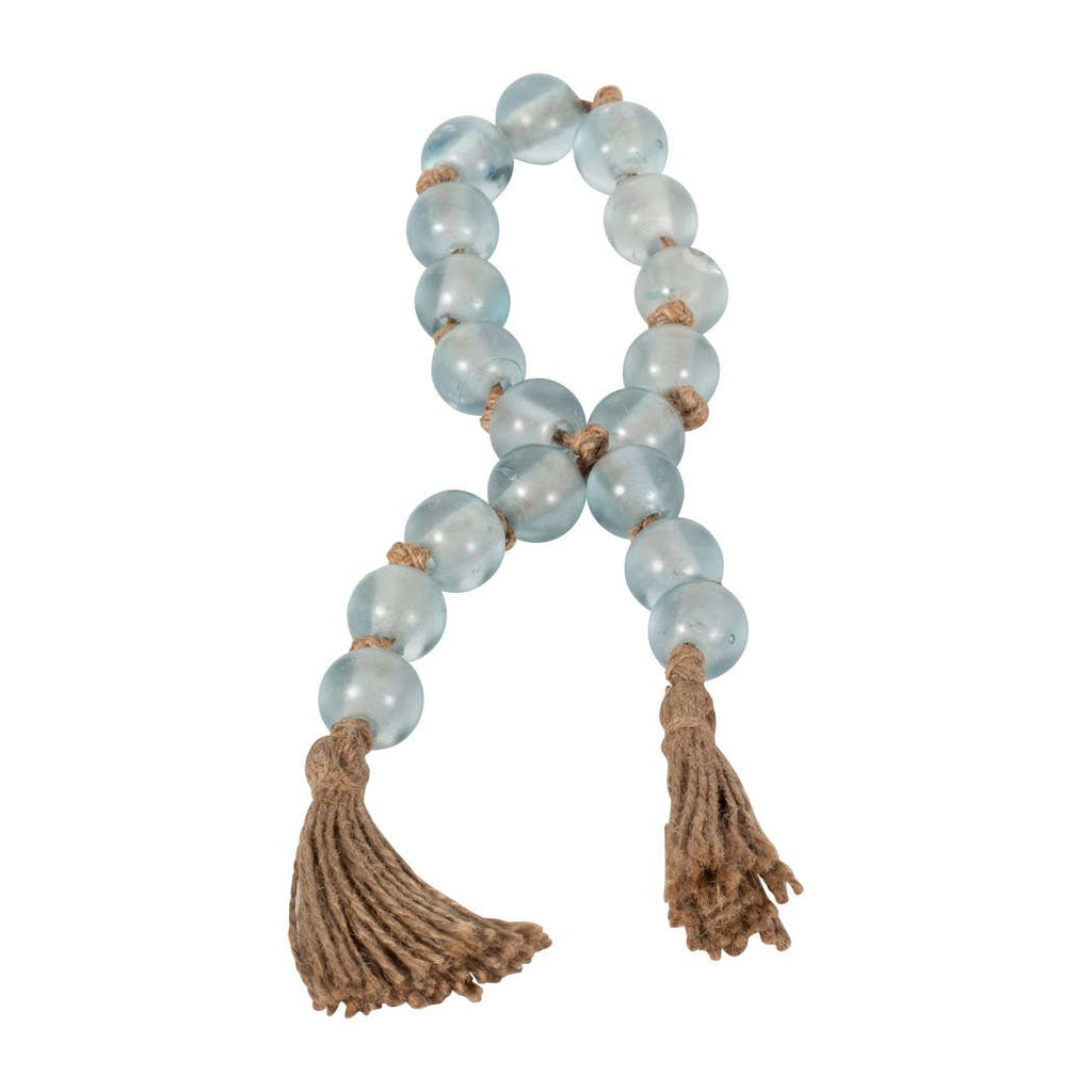 Beaded Garland - Blue Glass with Jute Tassel, 34 in.