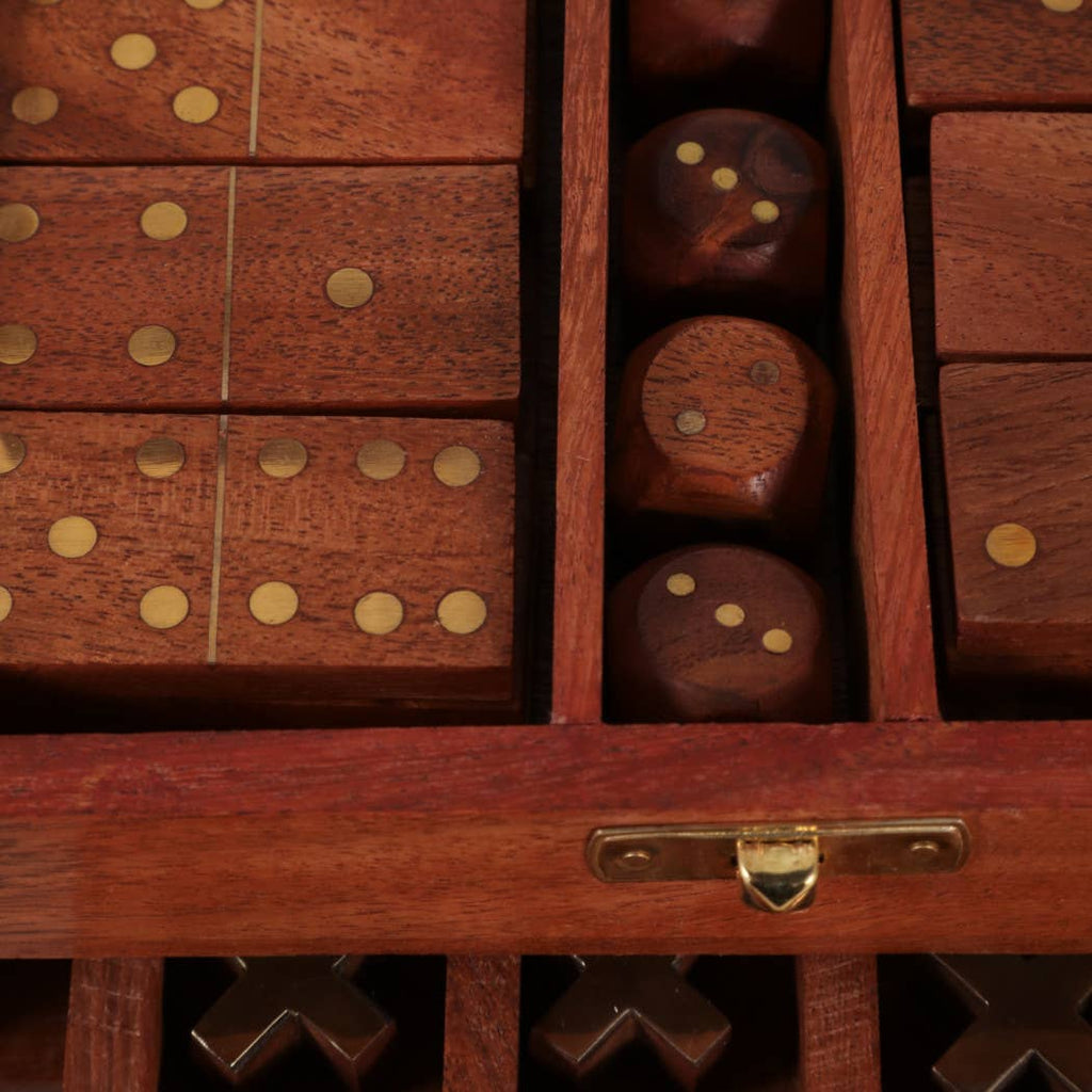 Game Set - Brown/Gold Wood 3 in 1 with Storage Case