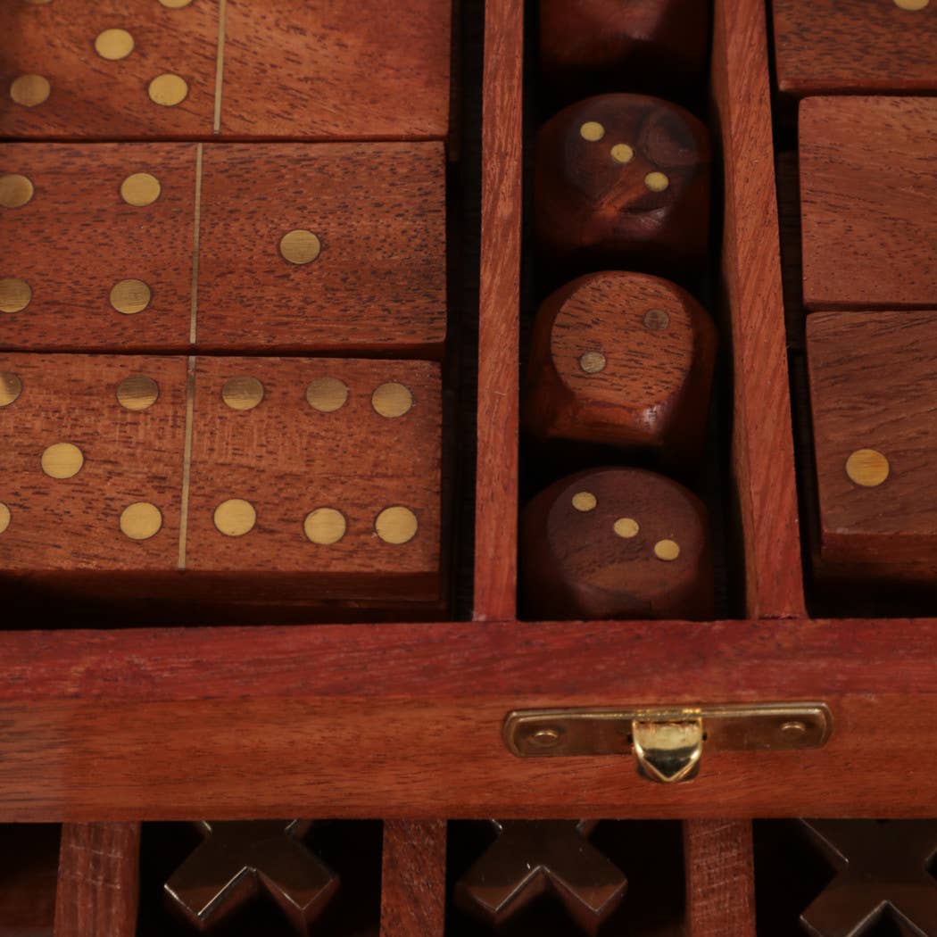 Game Set - Brown/Gold Wood 3 in 1 with Storage Case