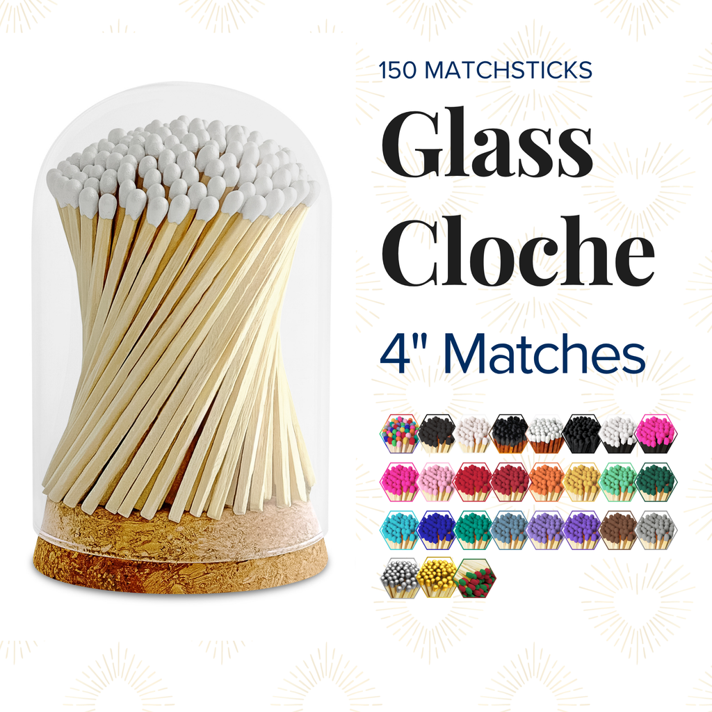 4" Matches in Premium Glass Cloche - Color of Your Choice