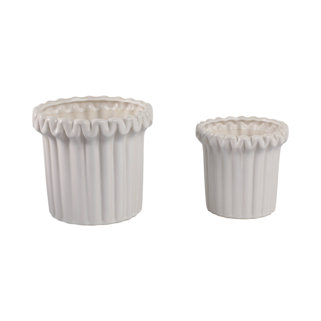 Stoneware Vertical Ridged Planters Set of 2 - Ivory, 9/7 in.