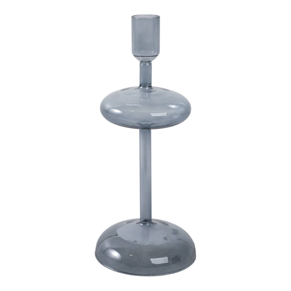 Candle Holder - Blue Glass Retro Bubble Taper, 10 in.