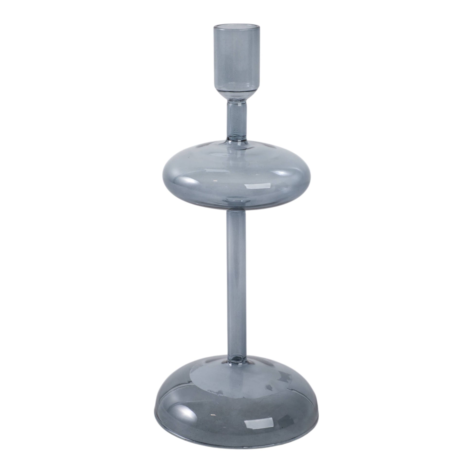 Candle Holder - Blue Glass Retro Bubble Taper, 10 in.
