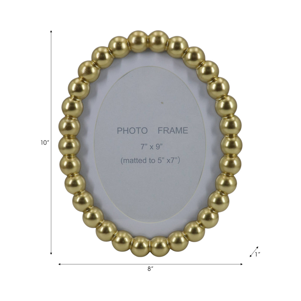 Photo Frame - Gold Glass Matted Round Beaded, 7x9 in.