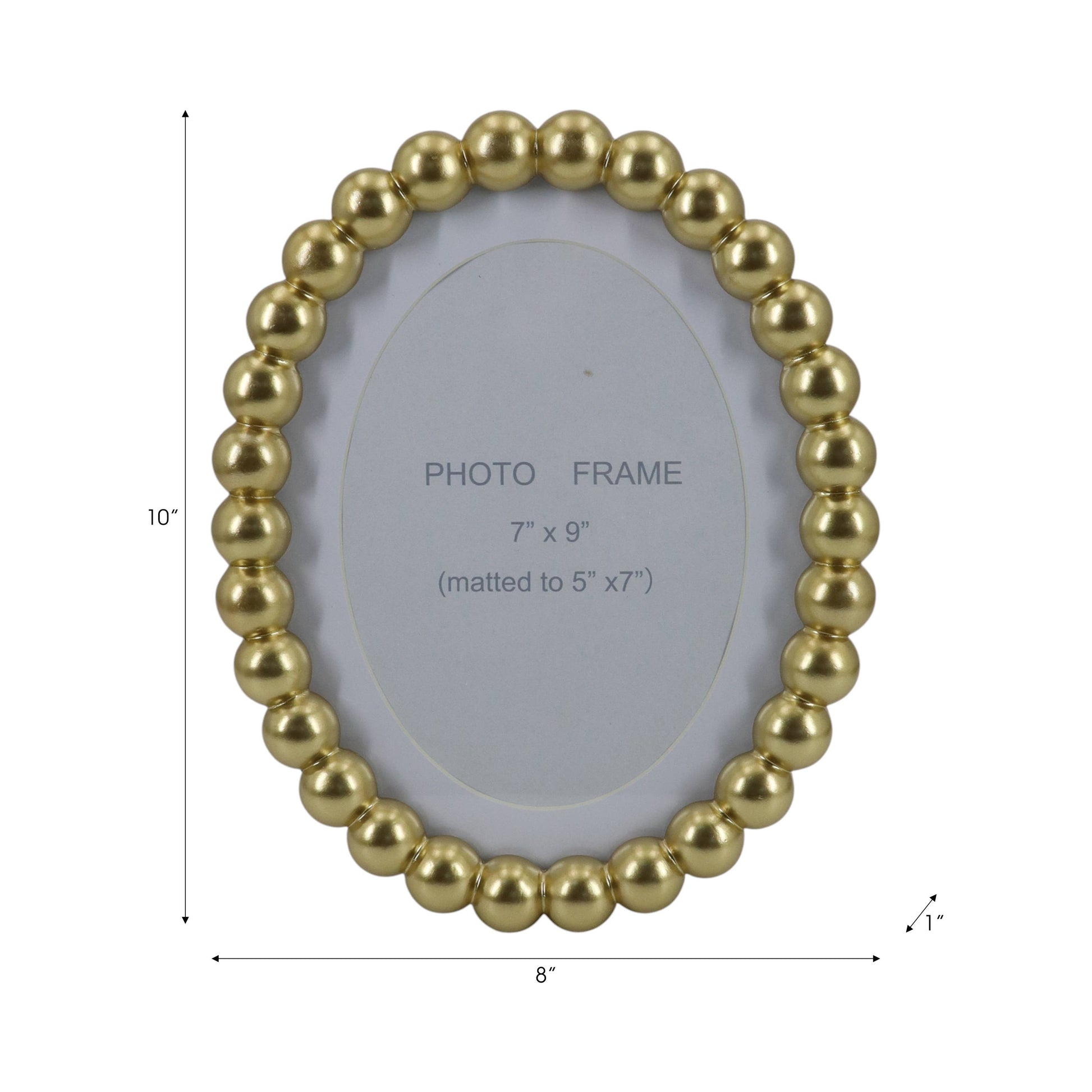 Photo Frame - Gold Glass Matted Round Beaded, 7x9 in.
