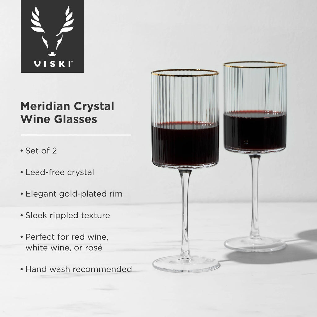 Deco Meridian Gold Rimmed Crystal Wine Glasses Set of 2
