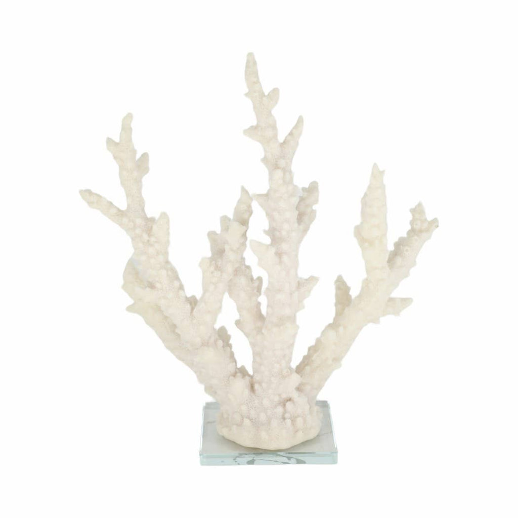 White Resin Branching Coral on Glass Base Figurine