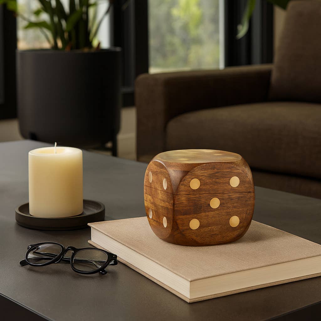Box Game Set - Brown Mango Wood - Dice Shaped Storage