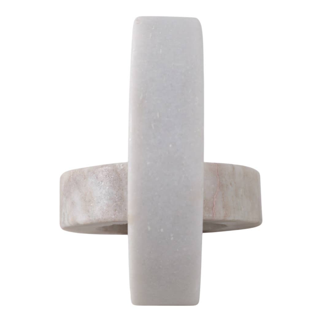 Sculpture Double Ring - White/Beige Marble Finish, 6 in.