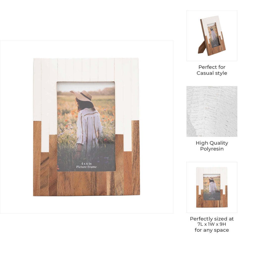 Resin Wood Casual Two-Tone Photo Frame - White, 4x6 in.