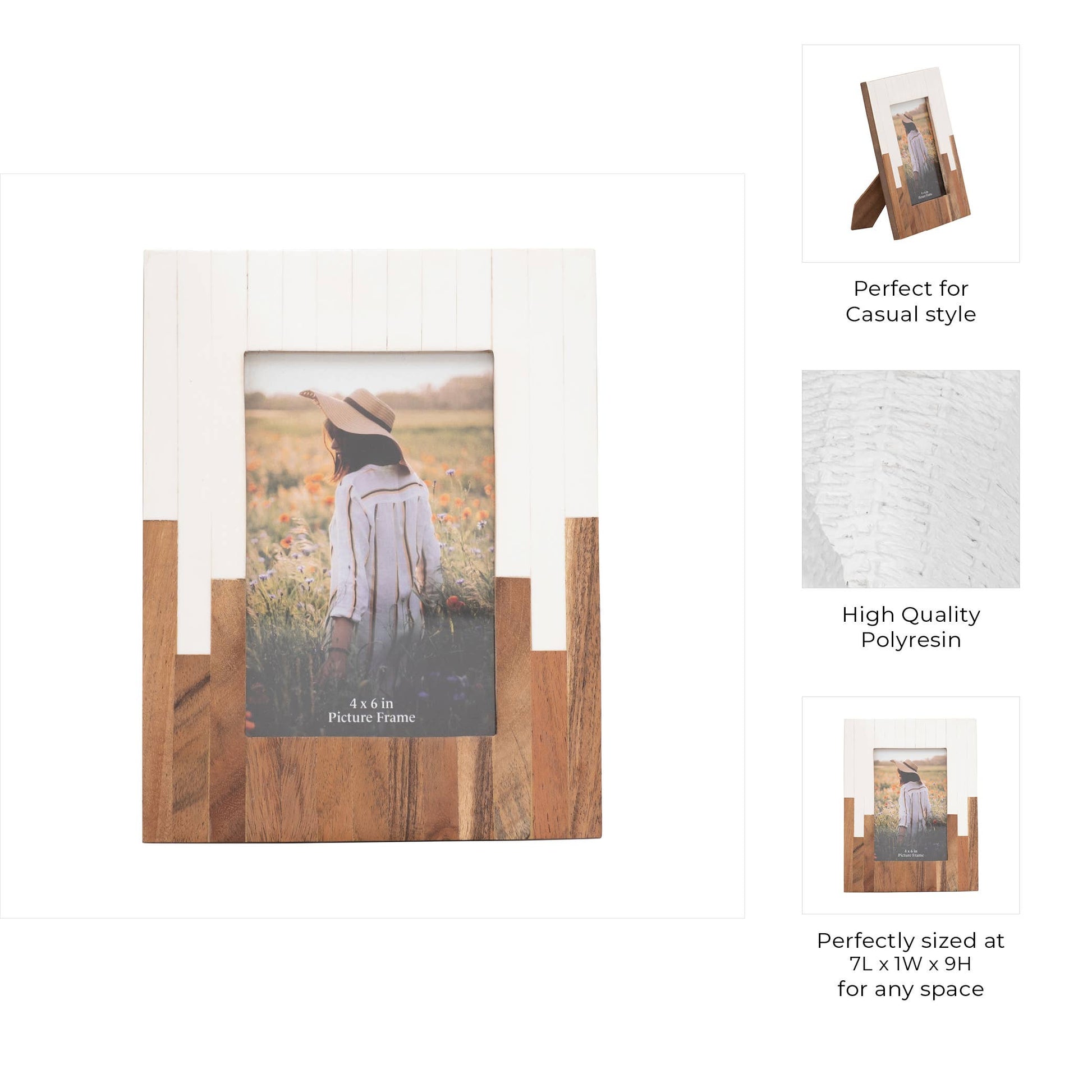 Resin Wood Casual Two-Tone Photo Frame - White, 4x6 in.