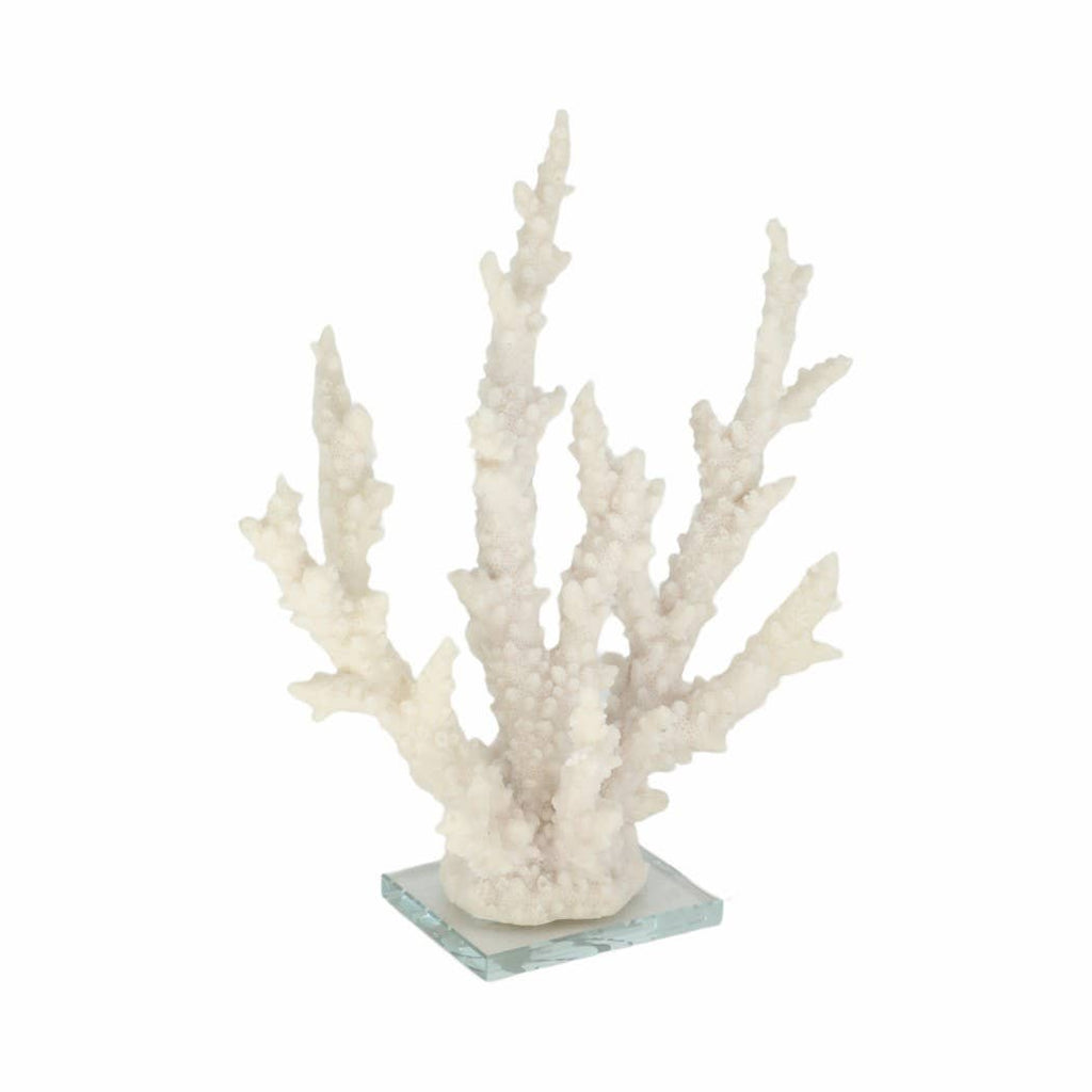 White Resin Branching Coral on Glass Base Figurine