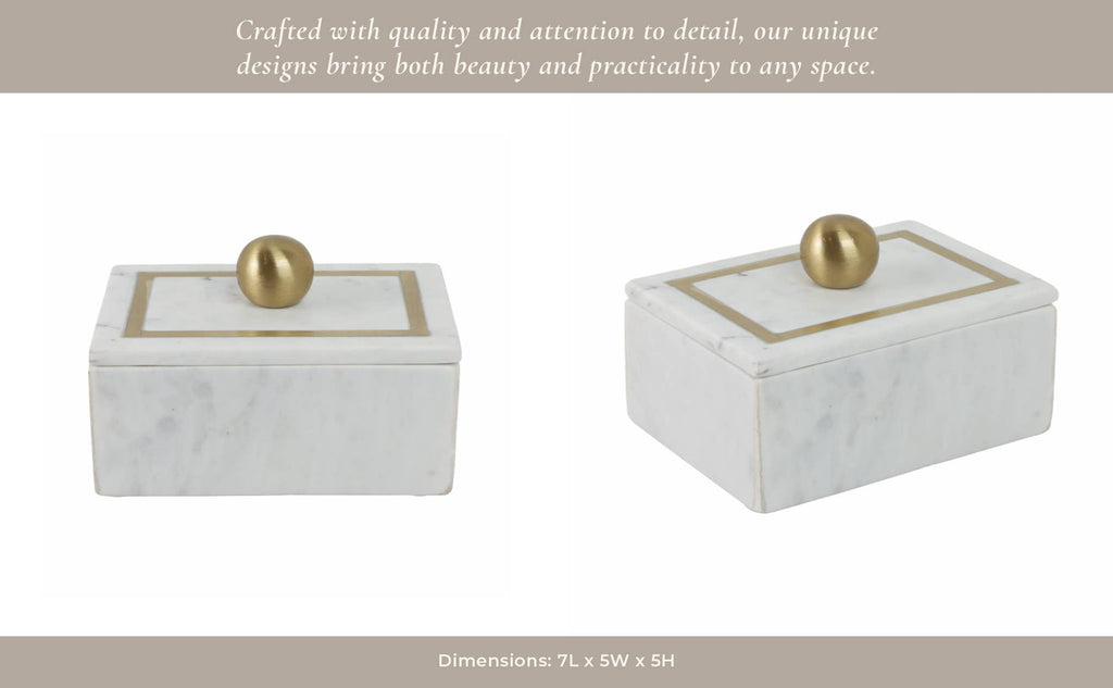 Marble Rectangular Box with Removable Lid - White, 7 in.