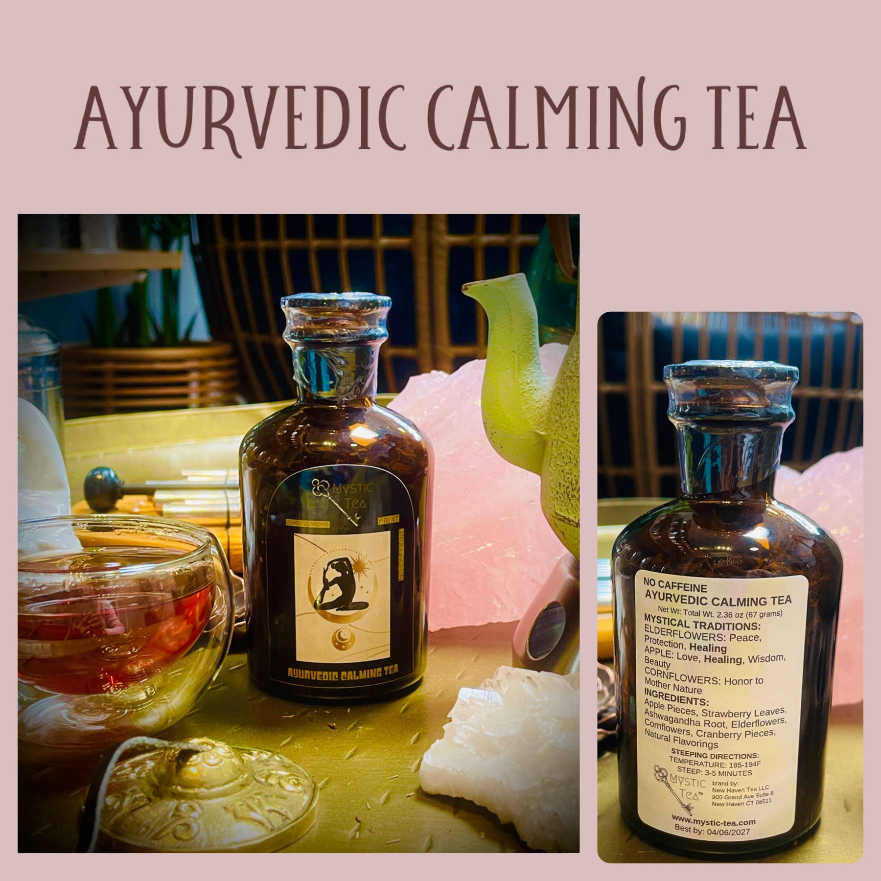 Mystic Tea Ayurvedic Blends in Glass Brown Apothecary Jars - CALMING
