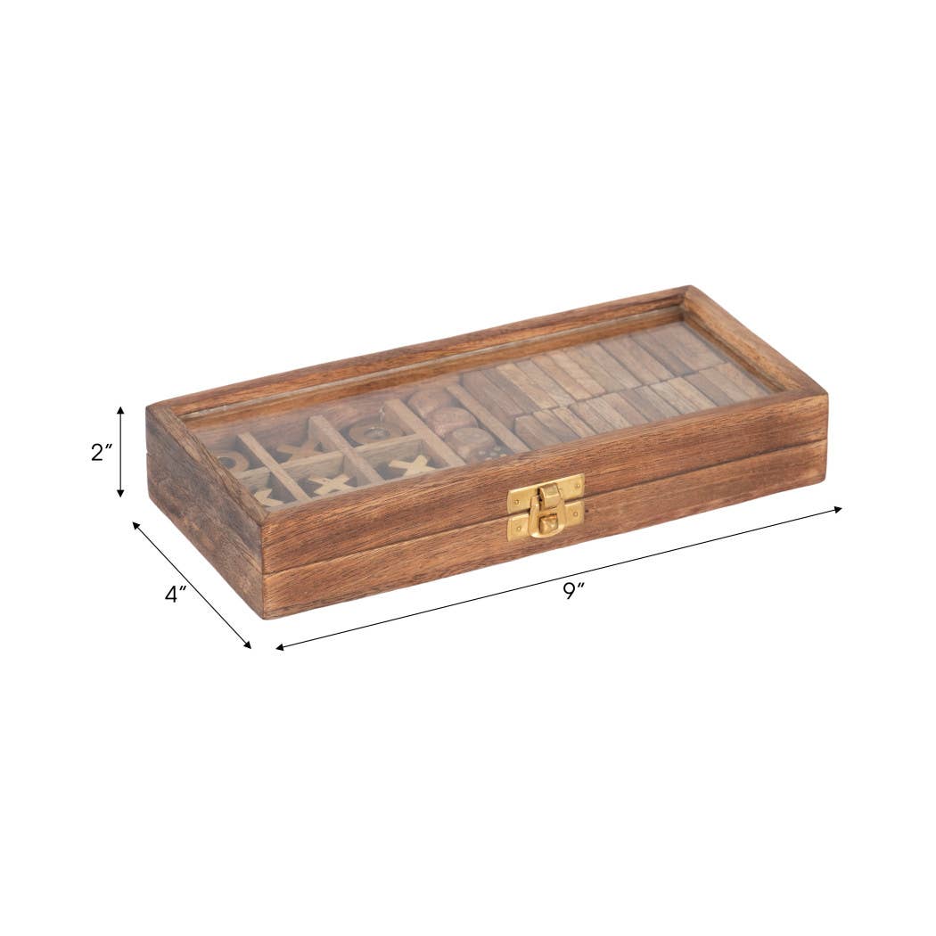 Wooden Elegant Casual Table Game Box - Brown, 9 x 4 in.