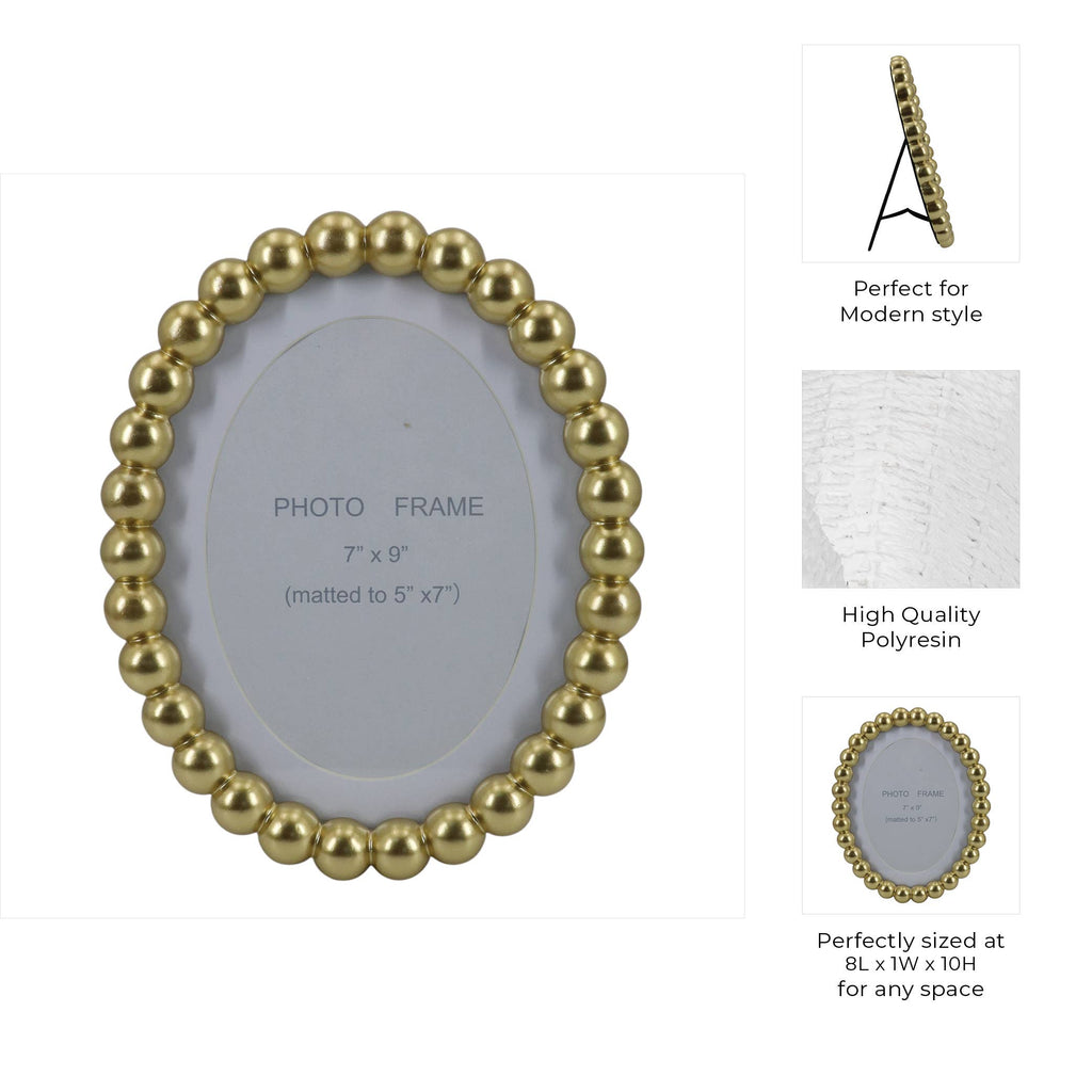 Photo Frame - Gold Glass Matted Round Beaded, 7x9 in.