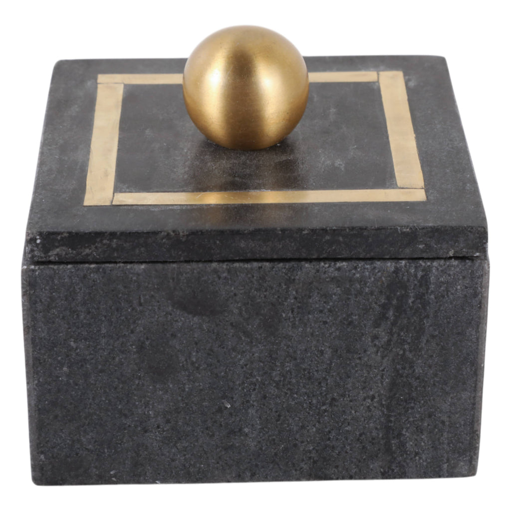 Marble Modern Square Storage Box with Knob - Black, 5 in.