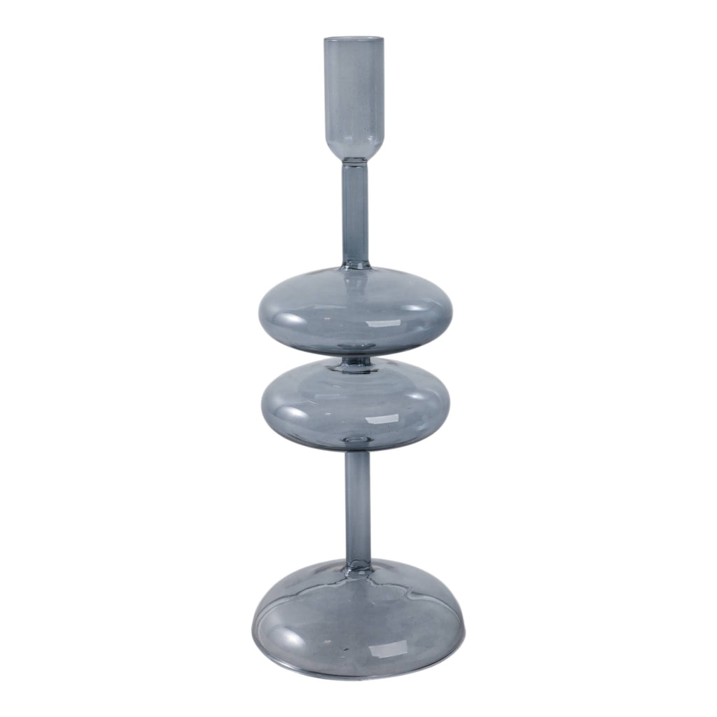 Candle Holder - Blue Glass Retro Bubble Taper, 11 in.