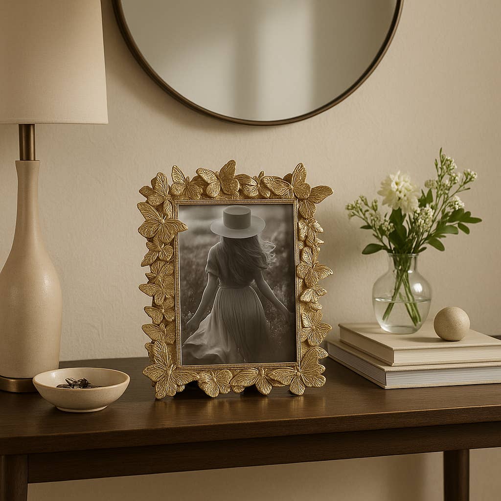 Photo Frame - Gold Polyresin Butterfly in Bloom  5x7 in.