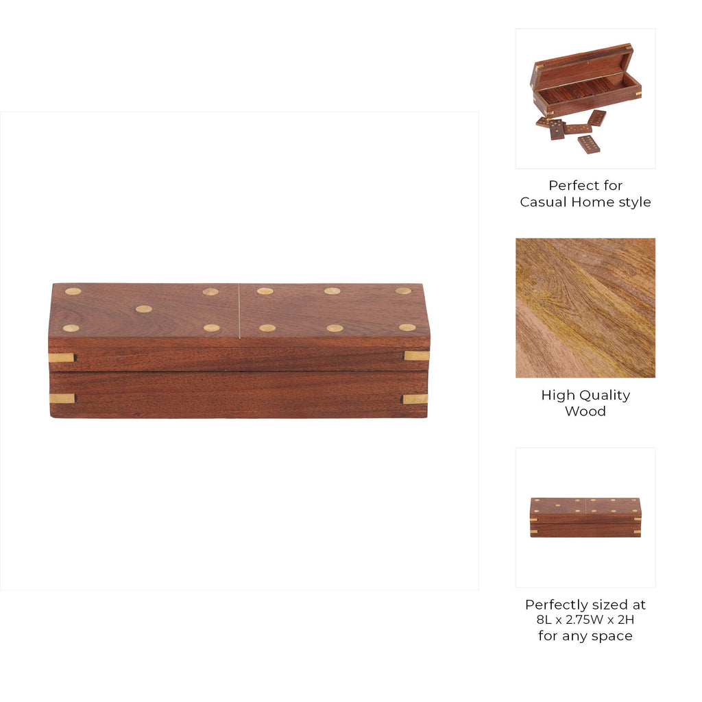Box Game Set - Brown Wood Rectangular Dominoes, 8 in.