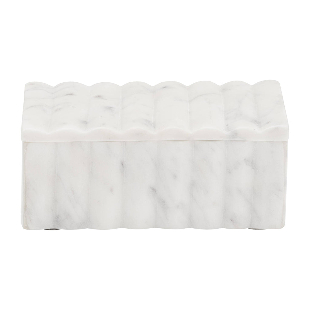 White 7x3" Marble Rectangular Ridged Decorative Box