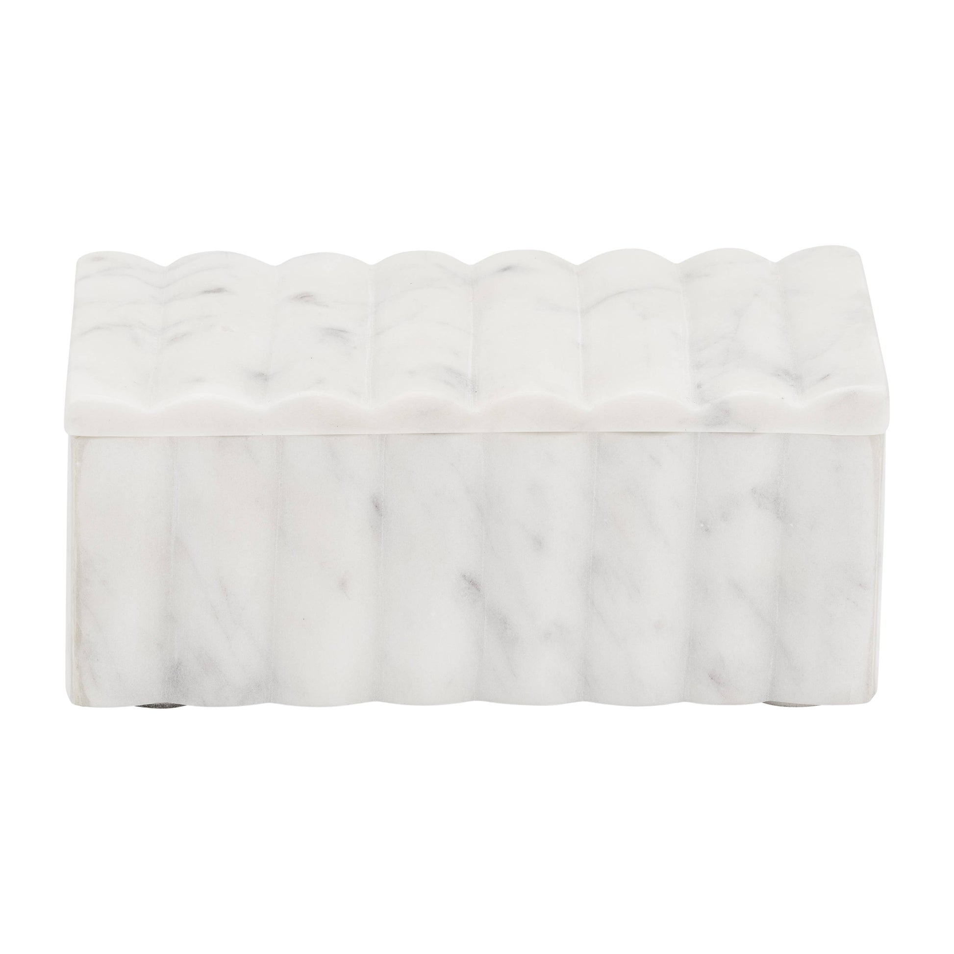 White 7x3" Marble Rectangular Ridged Decorative Box