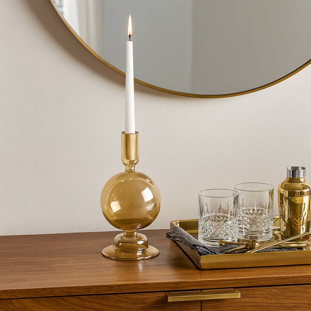 Taper Candle Holder - Gold Luster Glass Bubble, 7 in.
