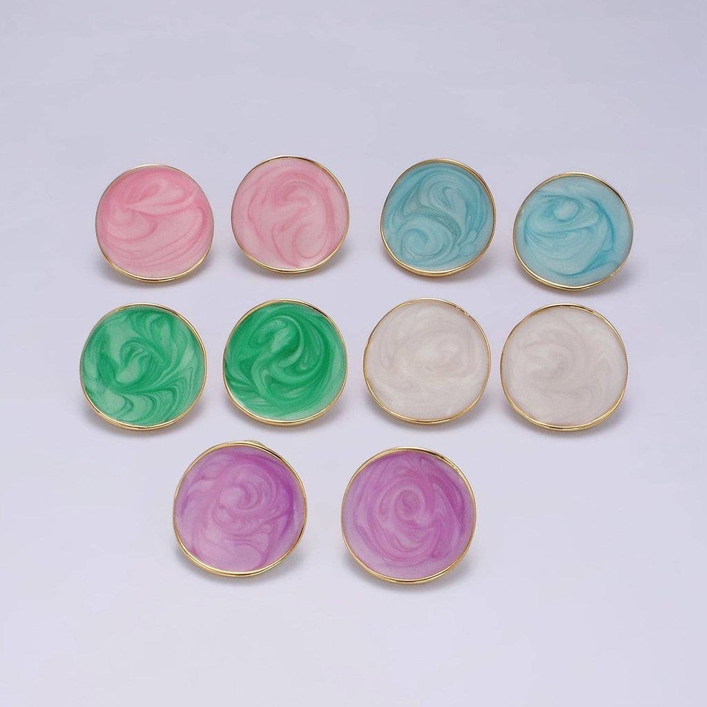 14K Gold Filled Purple, Pink, Blue, White, Green Enamel Dome Round Stud Earrings | V-251 - V-255