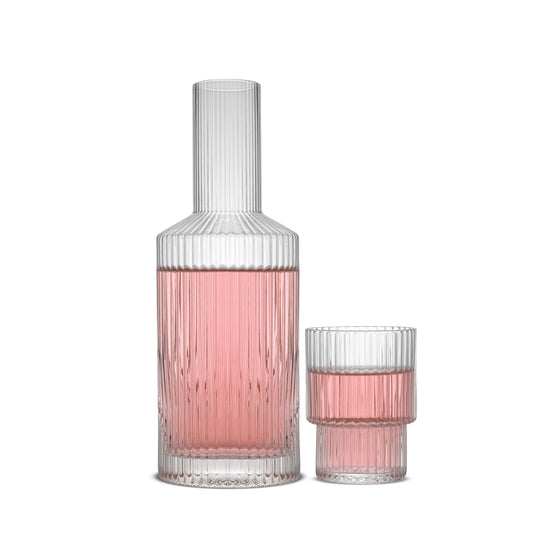 JoyJolt Elle Fluted Bedside Carafe Decanter Set with Glass