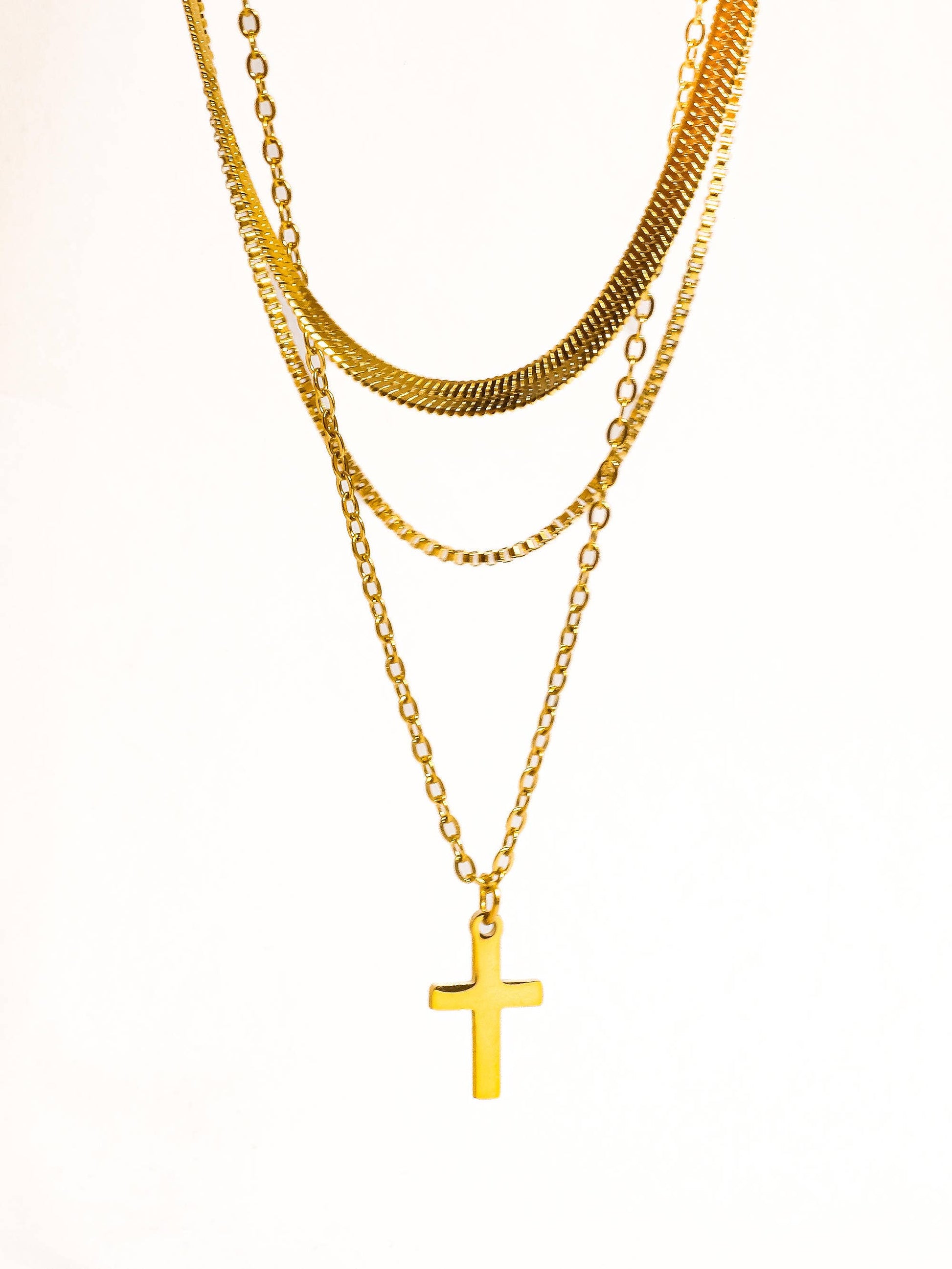Georgine 18K Gold Non-Tarnish Layered Cross Necklace   