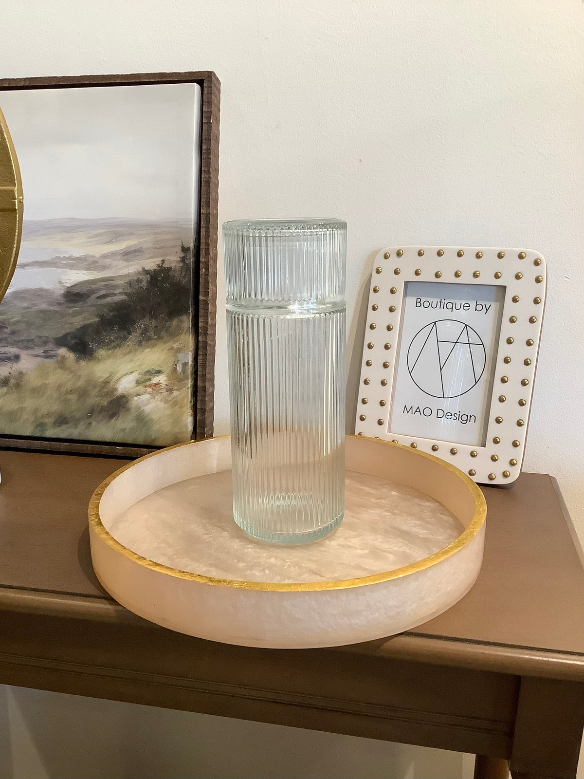 Ribbed Bedside Carafe Decanter Set with Glass