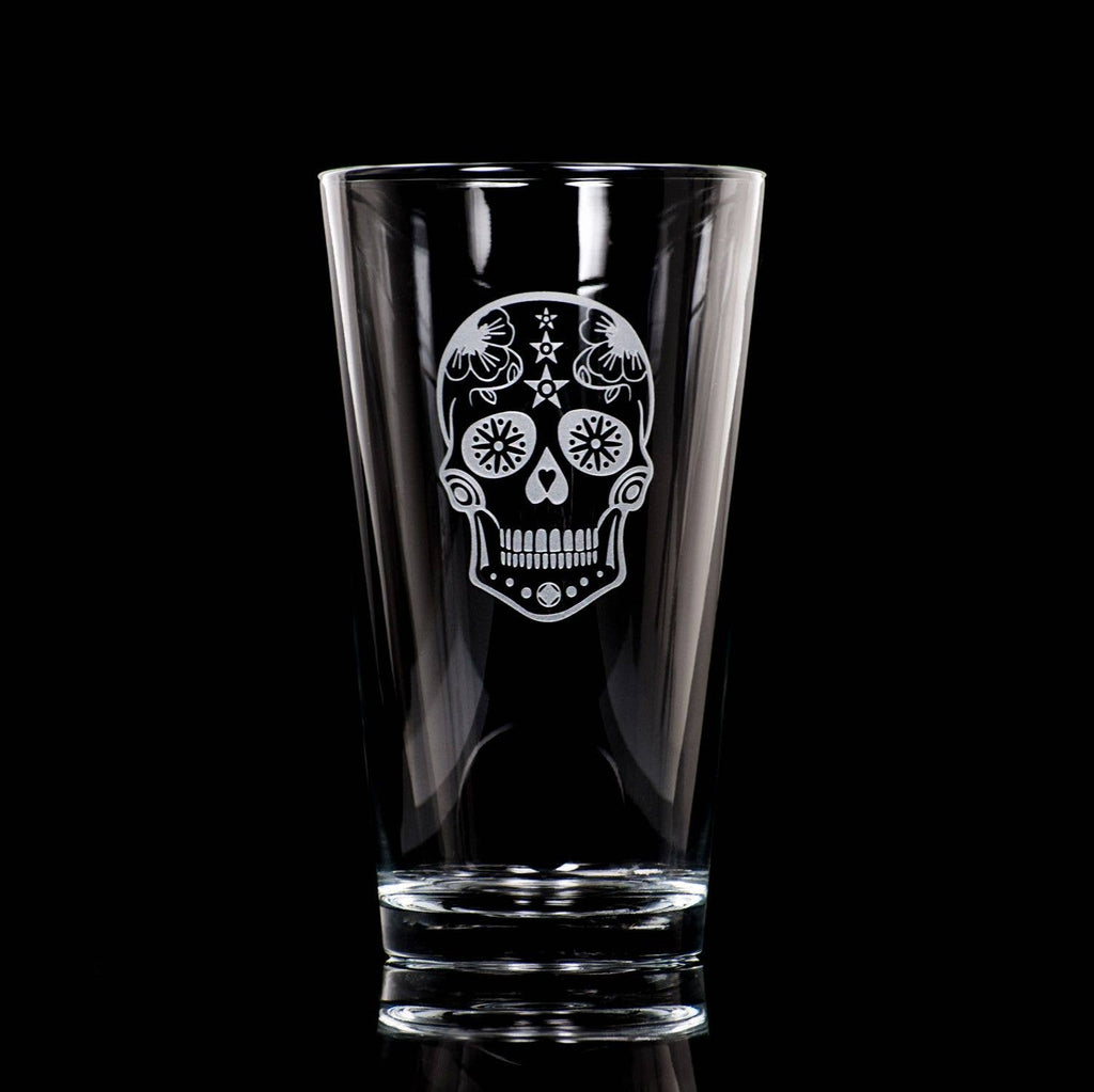 Sugar Skull 16oz Beer Pint - Halloween Glassware - SET OF 2
