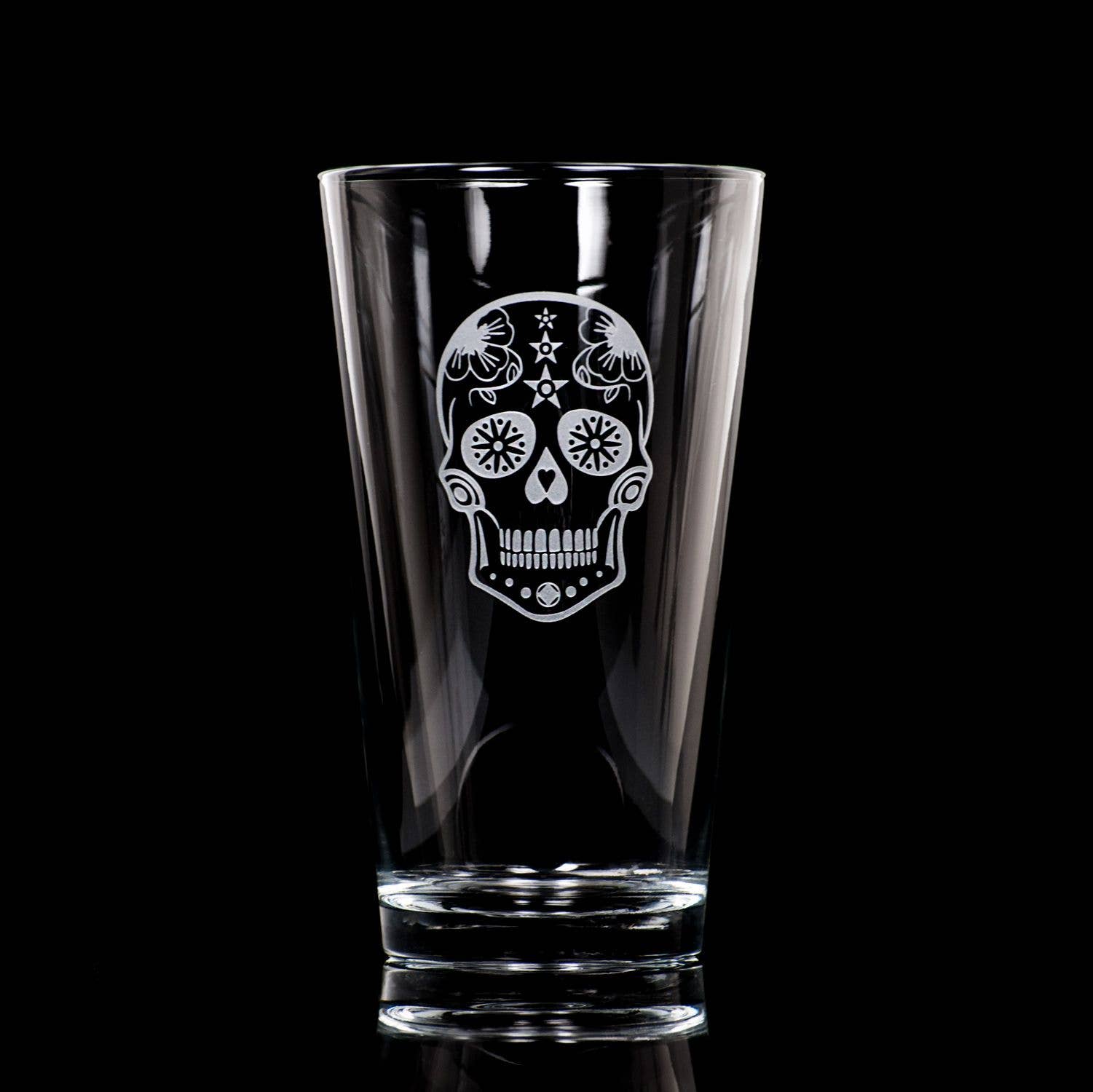 Sugar Skull 16oz Beer Pint - Halloween Glassware - SET OF 2
