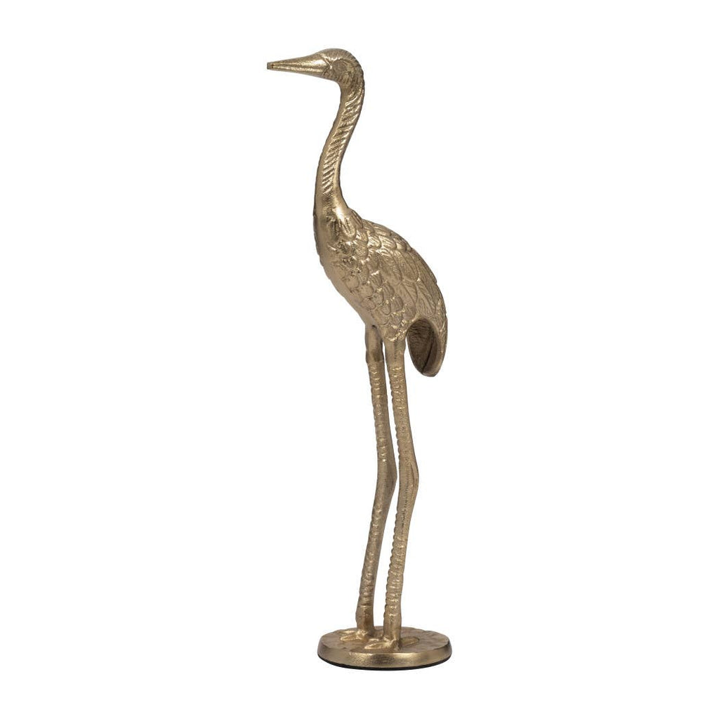 Figurine - Gold Metal Standing Crane Gleaming Finish, 16 in.