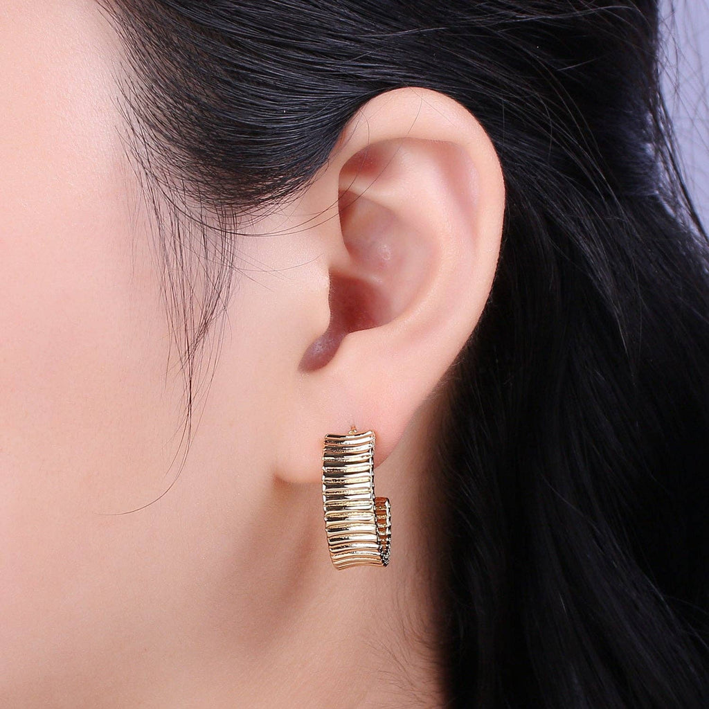 Chunky Striped hoop earrings, Modern hoop earrings 24K Gold Filled Hoop earrings