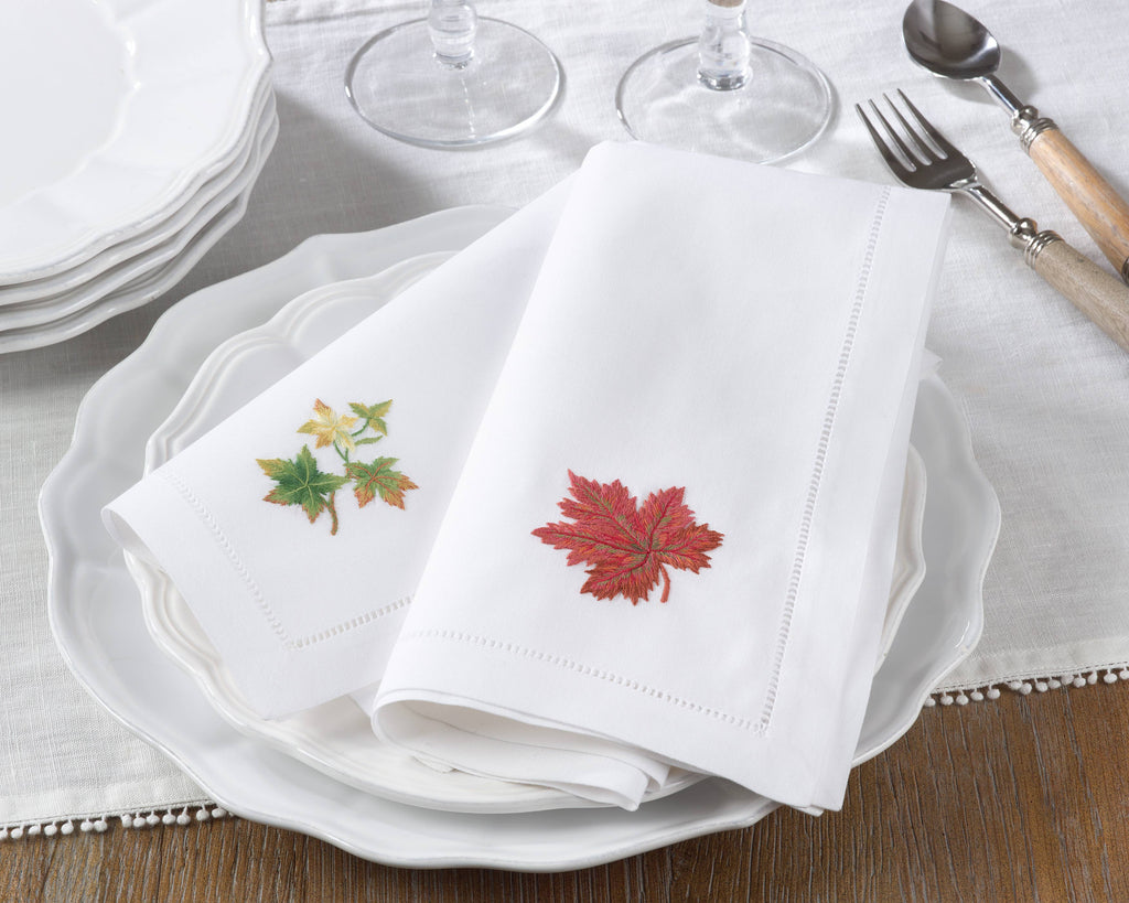 Embr'd Fall Leaf Hemstitch Napkin