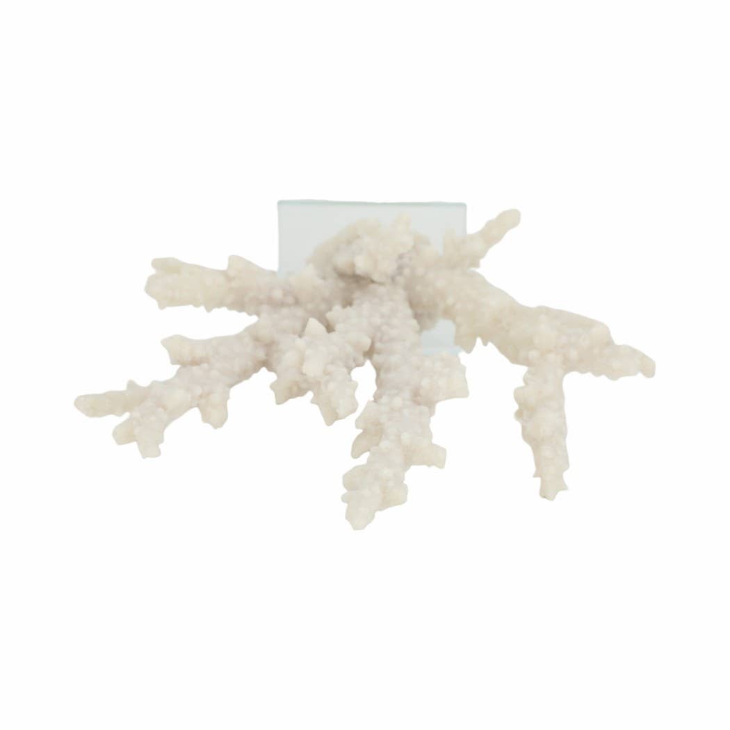 White Resin Branching Coral on Glass Base Figurine