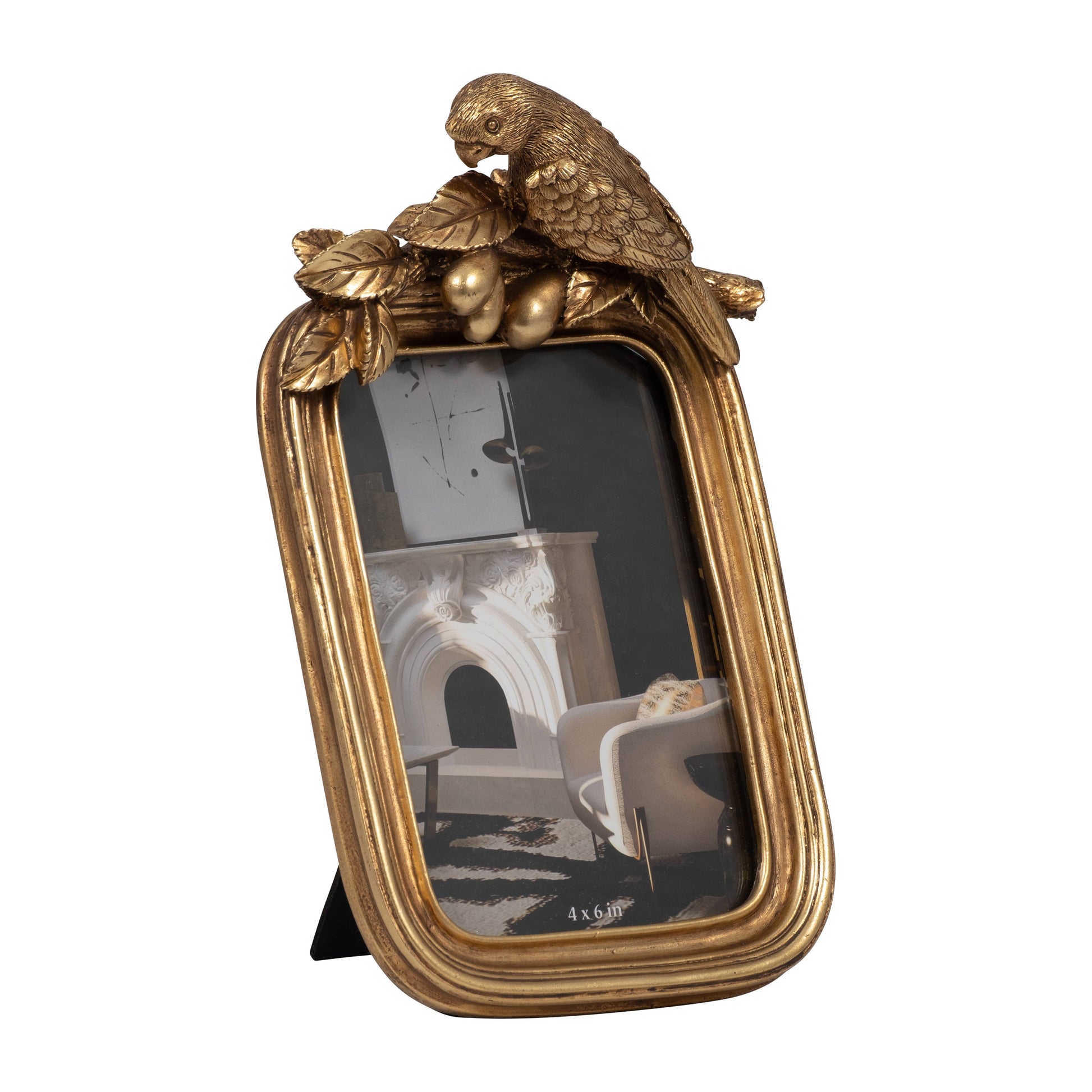 Decorative Picture Frame - Gold Polyresin Bird, 4x6 in.