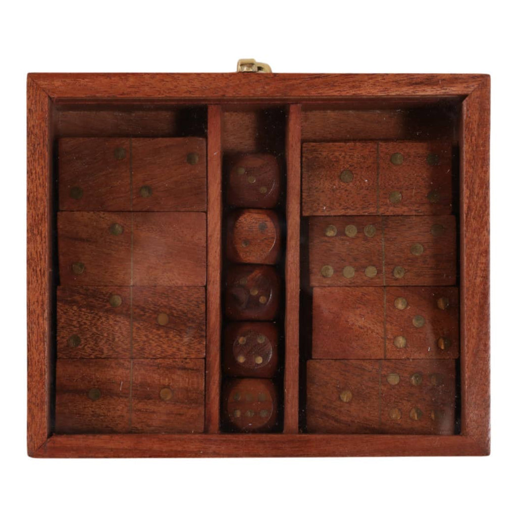 Game Set - Brown/Gold Wood 3 in 1 with Storage Case