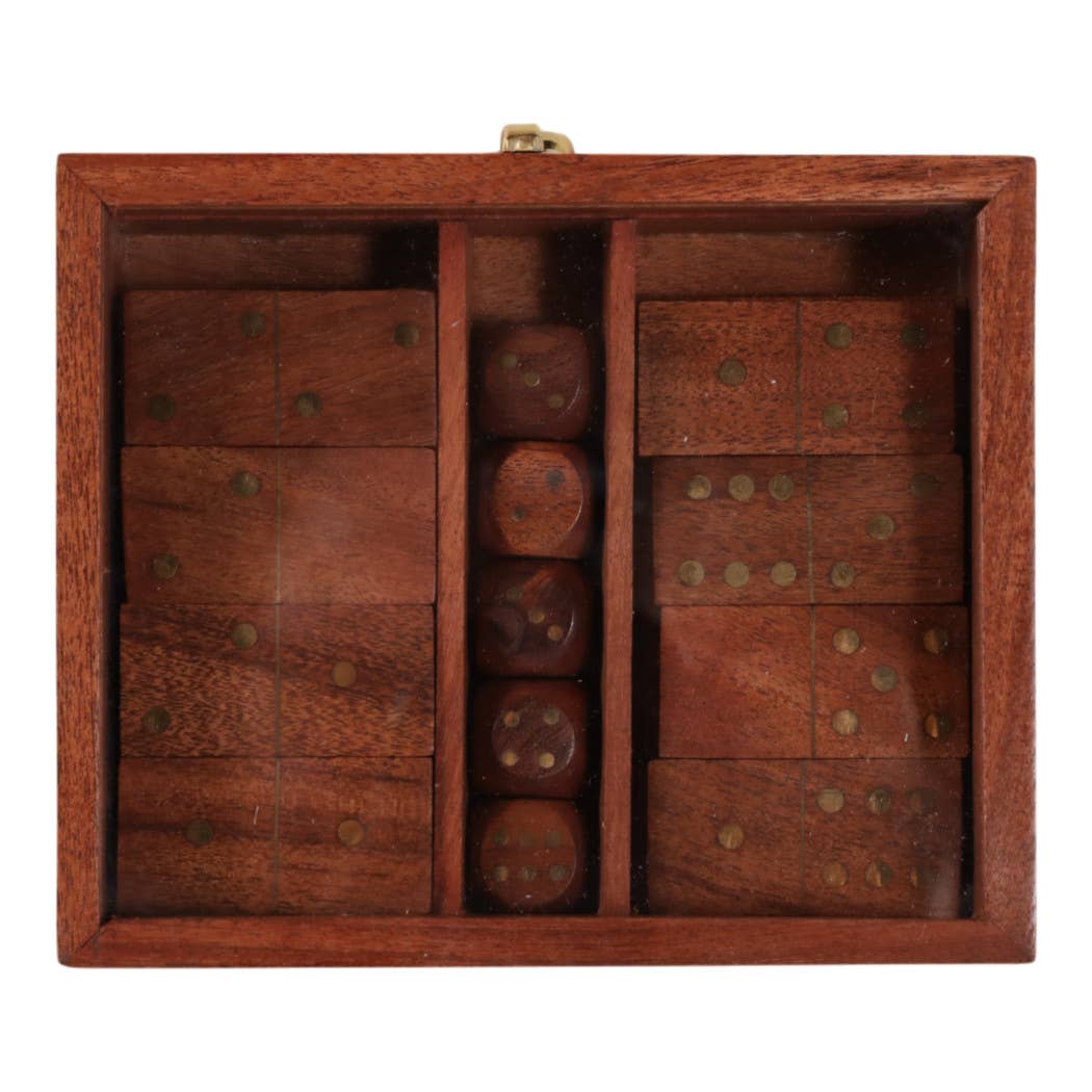 Game Set - Brown/Gold Wood 3 in 1 with Storage Case