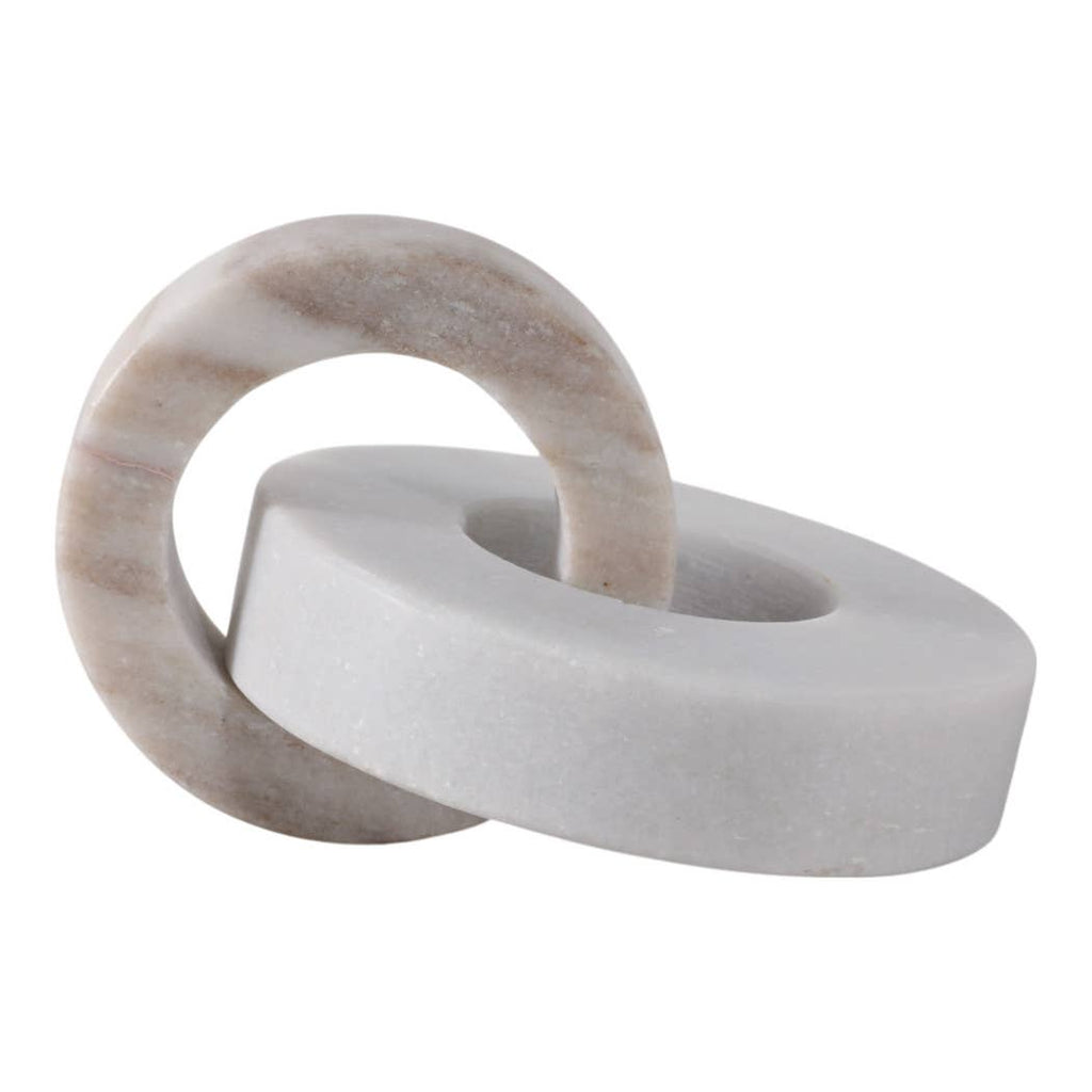Sculpture Double Ring - White/Beige Marble Finish, 6 in.