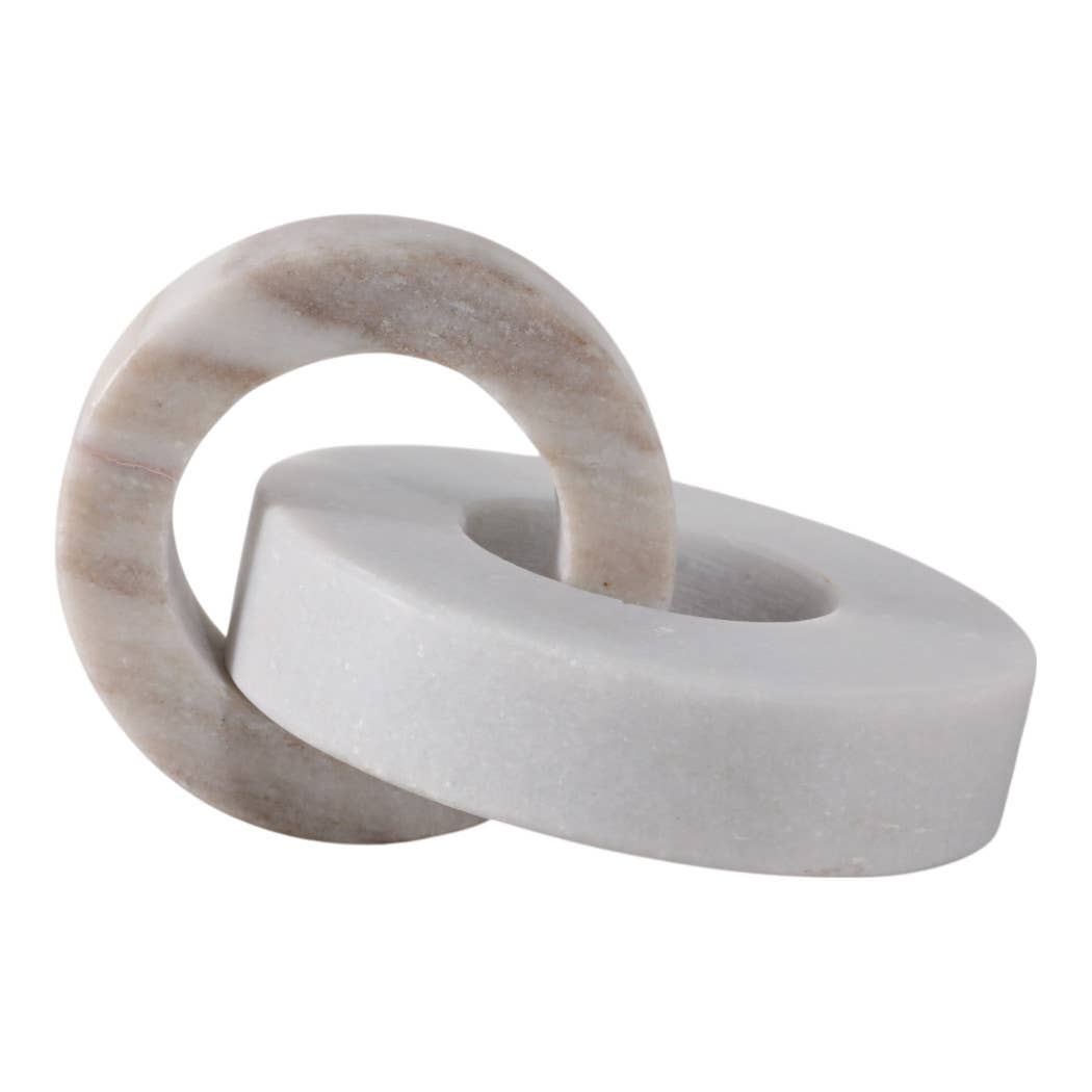 Sculpture Double Ring - White/Beige Marble Finish, 6 in.